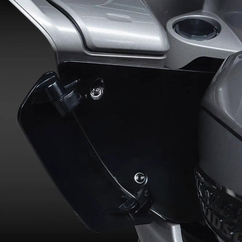 Black Titanium Handlebar Clamp Bolts And Brake Clutch Perch Screws attached to a motorcycle frame for secure mounting.