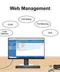 Computer displaying web management interface for 5 Port Gigabit Ethernet Switch With Smart Web Management And QoS VLAN Support 12 48V Wide Voltage
