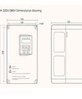 5.5KW 220V/380V dimensional drawing of a control panel with measurements and buttons for CNC applications.