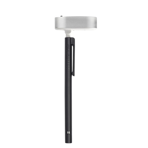 Side view of Digital Instant Read Kitchen Thermometer with pivoting backlit display, black, for diverse temperature measurements.