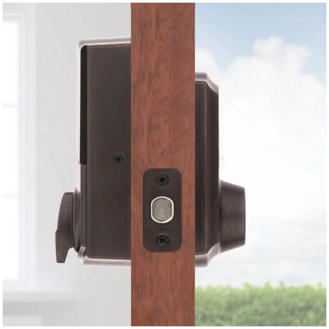 Side view of Traditional Home Connect Keypad Smart Lock Deadbolt with 10 Button Keypad One Touch Locking 250 User Codes Z Wave 700.