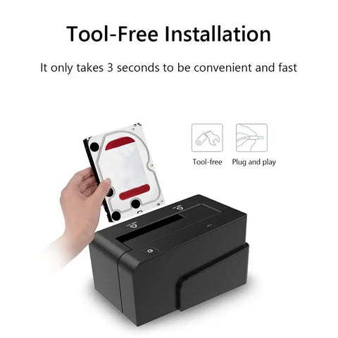 Top Tier Heavy Duty External Hard Drive Case And Docking Station For 2.5 To 3.5 Inch Sata Hard Drives Usb 3.0 To Sata Adapter Plug And Play No Sweat Setup Box with tool-free installation process.