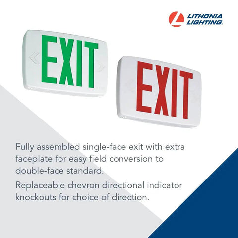 Led Emergency Exit Sign With Double Sided Capability Thermoplastic White Housing Red Letters NiCad Battery Backup