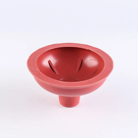 Eighteen Inch Heavy Duty Toilet Plunger Featuring A Thick Red Rubber Cup and Sturdy Wood Grip, red rubber cup detail.
