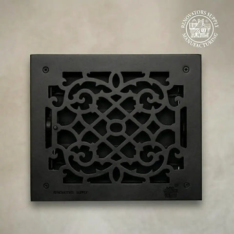 Ornate Victorian Floor Register 10 By 12 Opening Heavy Duty Cast Aluminum Walkable Vent With Adjustable Louver Damper For Airflow Control Black Finish