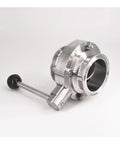 63mm Pipe OD 2.5 Inch Tri Clamp Sanitary Butterfly Flow Control Valve SUS 304 Stainless for home beer brewing, side angle view.
