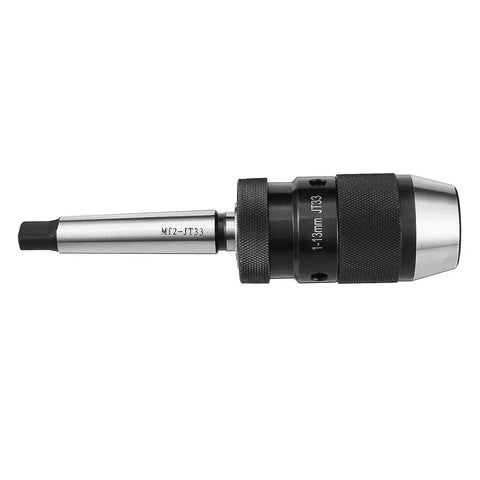 Side view of Keyless Drill Chuck MT2 Morse Taper Mount Three Jaw for Lathe and Milling Machine, Capacity One Thirty Second Inch to One Half Inch