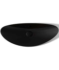Modern Trough Vessel Bathroom Sink With Asymmetrical Oval Basin Double Faucet Ready Wall Mount Or Countertop Setup Smooth Overflow Drain Ultra Slim Durable Edge Design Big Time Upgrade For Luxe Vanities, gloss black finish, overflow drain