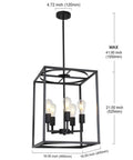 Five Light Farmhouse Chandelier in Black Finish With Adjustable Height Cage Pendant Lighting For Dining Room Rustic Industrial Kitchen Island Ceiling Lamp With Metal Art Shade showing dimensions