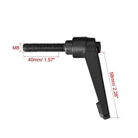 Side view of black M8x40mm clamp lever with threaded stud; 2pcs
