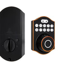 No Sweat Smart Fingerprint Door Lock Featuring Keyless Entry Deadbolt And Electronic Touchscreen with keypad and dial.