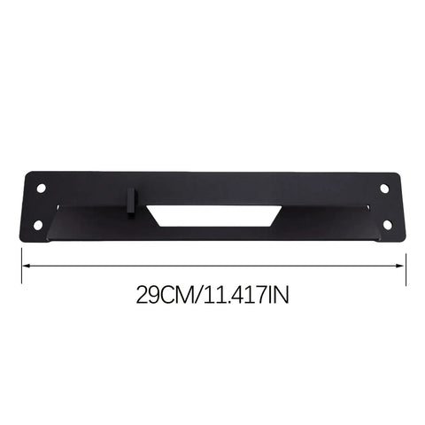 Close-up of black metal bracket from 4 Piece Heavy Duty Metal Mounting Bracket Set For Black Wall Plate Cleats For Workbenches, Garages, And Workshops