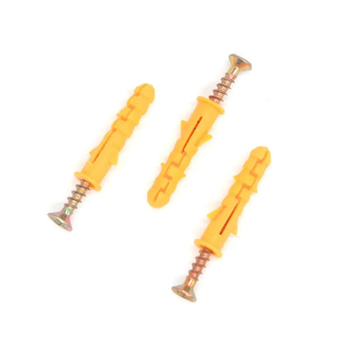 Heavy Duty Drywall Anchor And Screw Kit With 200 Pieces M6x30 Plastic Self Drilling Wall Anchors And Screws No Sweat Install For Shelves TVs Cabinets And Picture Frames, three yellow anchors with screws