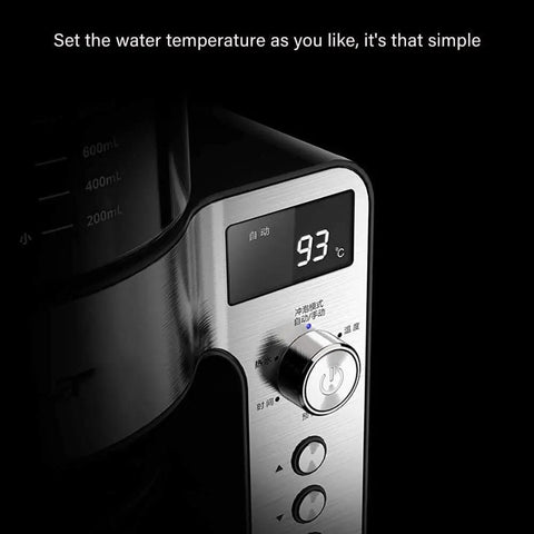 Close-up of digital control panel on the Five Cup Coffee Maker With Glass Carafe Bean To Cup Espresso Machine Automatic Intelligent Commercial Brew