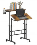 Mobile Split-Top Sit Stand Desk With Nifty Cup Holder, Smooth-As-Butter Manual Height Adjustment Knobs, ergonomic workstation with laptop, books, and water bottle