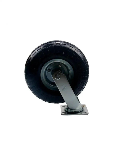 Badass Heavy Duty 10 Inch Inflatable Rubber Caster Wheels Smooth Rollin Flanged Swivel Base with galvanized steel hub.