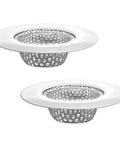 1.25 Inch Drain Strainer Stainless Steel Mesh Basket 2 Pack Bathroom Sink Hair Catcher with a wide edge design.