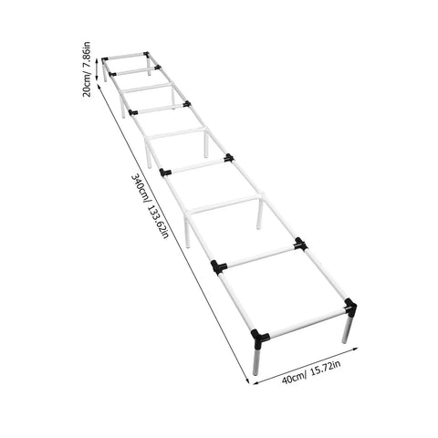 Adjustable Indoor Dog Agility Training Ladder Set For Home Use, white plastic hurdles obstacle course, 11 foot length