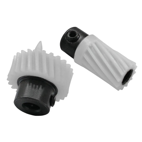 Close-up of plastic gears from 4 Piece Hook Drive Gear Set For Sewing Machines, Plastic Drive Shaft Gear Kit