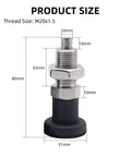 Grip Tight Two Piece M20 Thread Stainless Steel Ball Nose Spring Plunger Pair With Quick Twist Knob, dimensions shown.