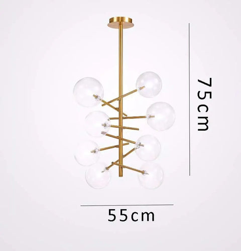 Modern Glass Pendant Lights Matte Gold Finish Six Or Eight Bulb Ceiling Fixtures Smooth Fit Install, 75cm by 55cm size.