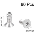 Dang Tough M3X6MM Flat Head Machine Screws Featuring True Inner Hex Socket Design, 80 pcs, 304 stainless steel, countersunk.