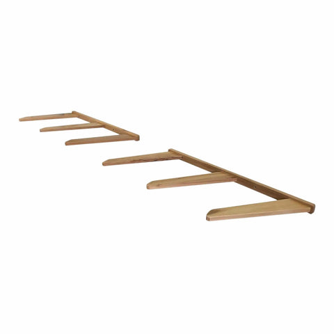 Side view of a Vertical Timber Wall Rack That Holds 6 Surfboards For Home Or Garage Beefy Natural Hardwood Mount With Cork Padded Arms