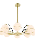 8-Light Chandelier In Opal Gold Ceiling Fixture With Dimmable Glow and Satin Brass Frame, Ideal for Dining Room or Kitchen Island