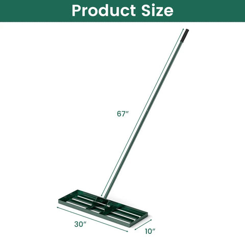 Heavy Duty Lawn Leveling Rake With Ergonomic 67 Inch Handle For Soil And Lawn Care, Wide 30 Inch By 10 Inch Landscape Rake Size Display