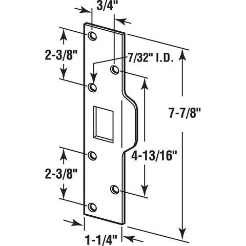 Diagram of Maximum Security Latch Strike For Doors One And One Quarter Inch By Seven And Seven Eighths Inch Steel Chrome Plated