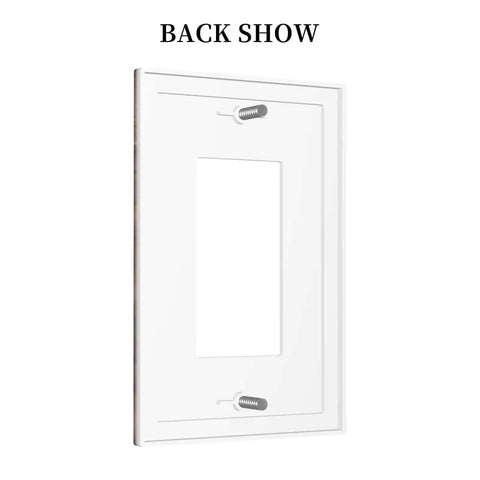 Back view of Decorative Outlet Covers 1 Gang Rocker Wall Plate With Vintage Brown Wood Barn Door Look And Antique Bronze Hardware