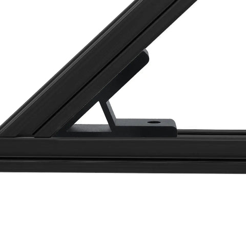 Close-up of 4 Pack 45 Degree Aluminum Corner Brackets for 3030 Extrusions Black with mounting screws and nuts in profile view