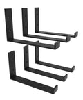 Set of 6 industrial black iron 12 Inch Heavy Duty Floating Shelf Brackets with J-shaped design for sturdy wall-mounted shelves