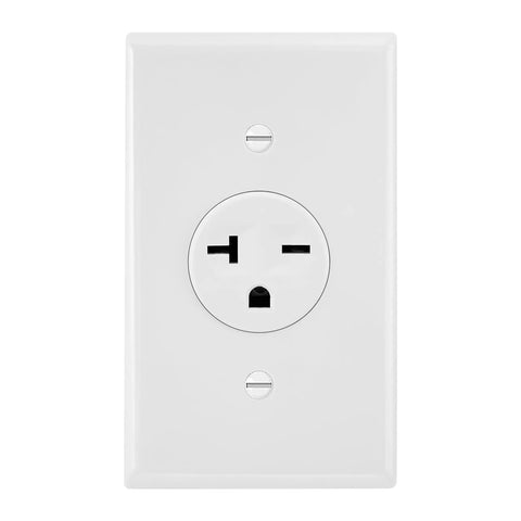 20 Amp Tamper Resistant NEMA 6-20 Wall Receptacle Beefy Commercial Grade Single Outlet 250 VAC UL Listed 2 Pack With White Wall Plate