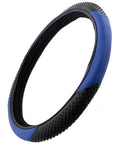 Ergonomic grip steering wheel cover in blue and black for trucks, vans, and SUVs from Level Up Your Slick Ride With This Premium Car Accessory Gift Bundle Featuring Thermal Blocking Auto Sunshade Two Tone Carpet Floor Mats And Ergonomic Grip Steering Wheel Cover For Trucks Vans SUVs.