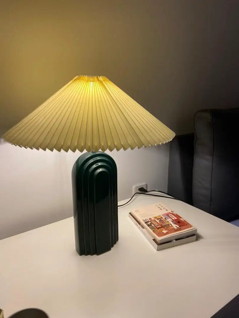 Cream Ceramic Table Lamp With Fabric Lampshade, Modern Retro Vibe For Living Room, Bedroom Or Study, 19 Inch Tall, 17 Inch Diameter