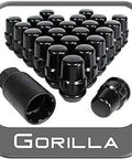 Lockin Down Security Lug Nut Set For Six Lug Wheels Half Inch Threads Acorn Style Black Finish Built From Heavy-Duty Steel Anti Theft Wheel Locks For Cars Trucks And SUVs displayed with key