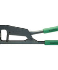 Beefy Heavy Duty Stud Punch For 20 Gauge Steel One Stroke Action With Patented Punch Rolls contoured metal design with green handles.