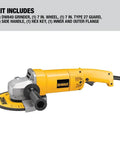 Beefy 7 Inch Corded Angle Grinder With 13 Amp Motor Delivers 8000 RPM High Power To Weight Ratio Workhorse Tool Spark Control Guard DW840