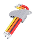 Kickstart Your Home Repair Game With This Hottest 9 Pcs Arm Hex Wrench Set Featuring Gnarly Color Coding And Solid Metal Star Hex Keys For Pro Level Maintenance, Fixing, And All Your Daily DIY Projects Without The Stress. Color-coded 9-piece hex wrench set in gray holder