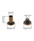 Heavy Duty Chicago Bindpost Screws M5 X 10mm Carbon Steel Antique Bronze Phillips Head hardware with dimensions.