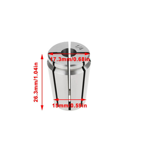 Quarter inch die grinder collet with precise measurements for pneumatic and electric power tools, built in hardened steel.