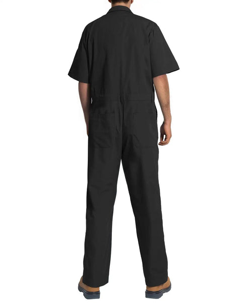 Lightweight Mens Short Sleeve Coveralls And Mechanic Work Jumpsuit Featuring Deep Cargo Pockets Woven From Breezy Summer Twill Cotton Blend For Tough Job Sites And The Daily Grind Low Key Comfy Shop Romper, back view.