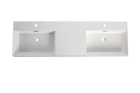 60 Inch Bathroom Resin Vanity Sink Featuring Sleek Modern Style with dual bowls and smooth glossy finish for daily use.
