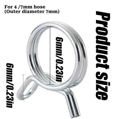 Stainless Steel Irrigation Hose Clamps 6 Pack Double Line Spring Clips For Drip Irrigation Systems showing size annotation