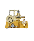 Premium Gold Stirling Engine Generator With Real Moving Pistons And Soft Led Accents Making It A Dope Desktop Display Piece And Killer Educational STEM Learning Gift, top view of shiny gold engine.