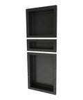 Triple Recessed Shower Shelf In Black With Three Built In Shelves, 16 Inch By 40 Inch By 4 Inch Niche, Tile Ready Surface, Reversible