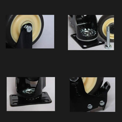 4 Inch Rubber Swivel Casters With Brake Lock Heavy Duty Plate Mount Wheels For Medical Equipment Workbench Heavy Hitter Build close up view of caster details