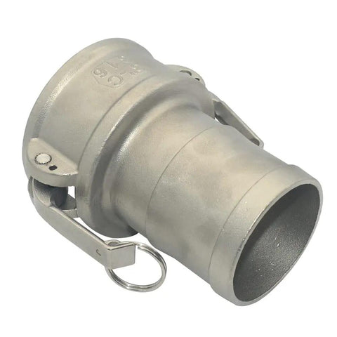 316 Stainless Steel Hose Barb Fitting 3 Inch Camlock Trash Pump Adapter Female For Industrial Pumps, Beefy Camlock Groove Connector, Heavy Duty Stainless Hardware, Temperature Range From Minus 150 Fahrenheit To 500 Fahrenheit, 250 PSI Max. side view