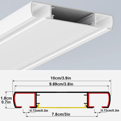 Heavy Duty Aluminum Sliding Barn Door Track System Built For Smooth Ceiling Mount Setups with dimensions and profile design.